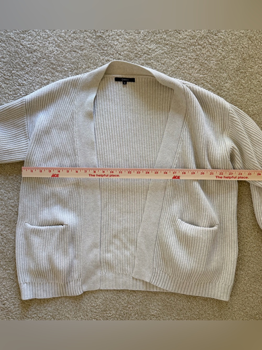 Quince 100% Cotton Open-Front Ribbed Cardigan in Cream Size M - Picture 10 of 11